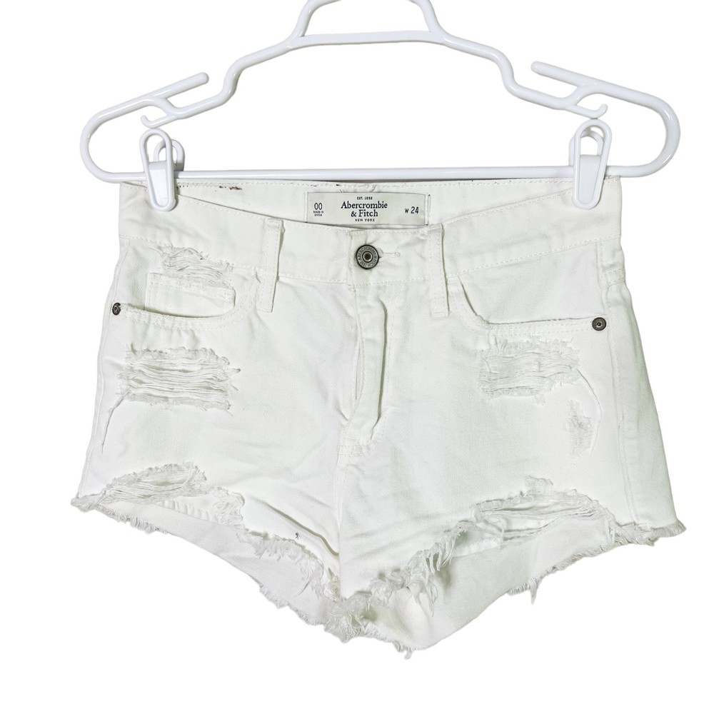 Abercrombie & Fitch Jean Shorts Womens Size 24 00 White Mini Denim Distressed